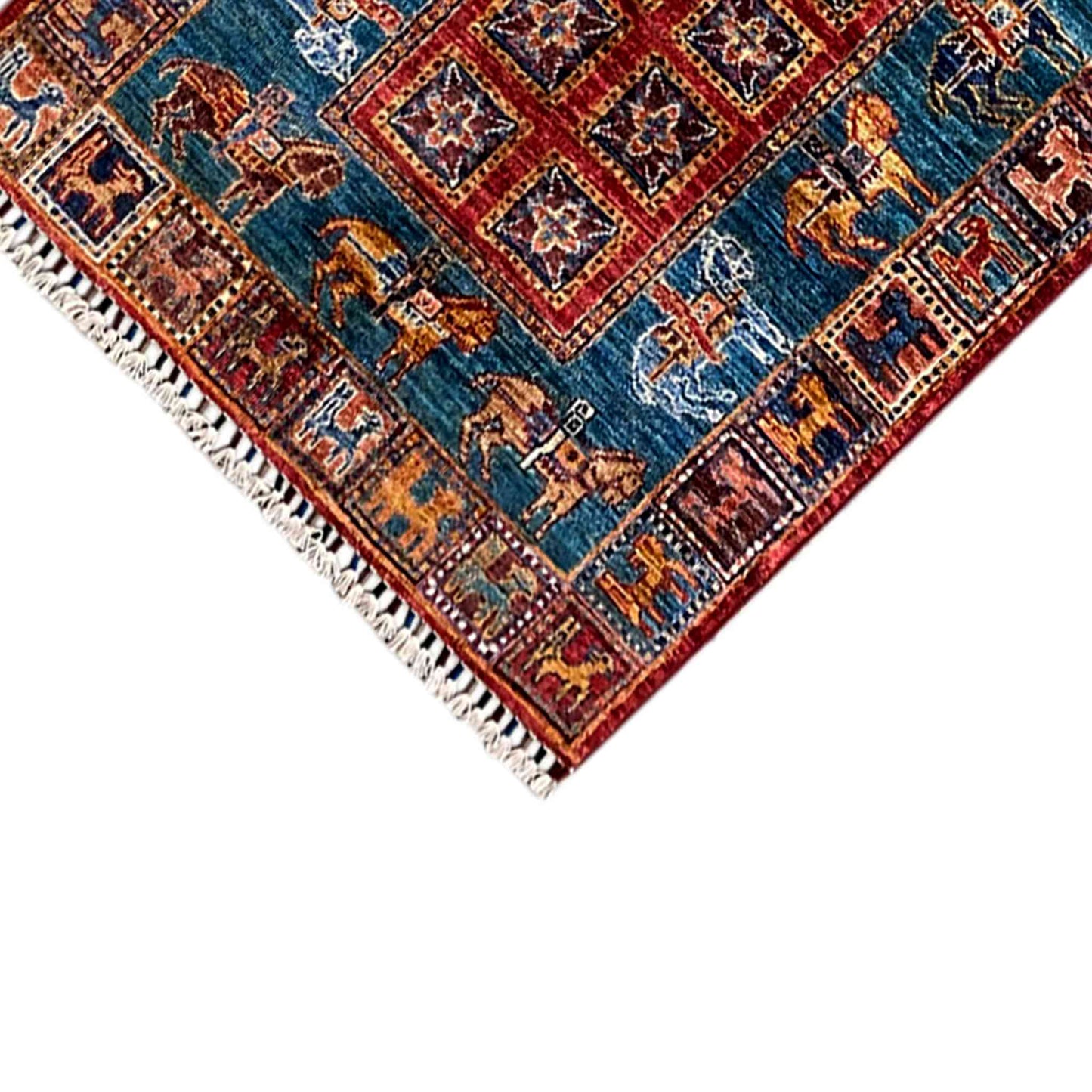 Afghan Khorjin Läufer Teppich – Blau & Rot, 256x85 cm - German Carpet Shop