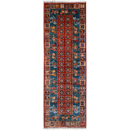Afghan Khorjin Läufer Teppich – Blau & Rot, 256x85 cm - German Carpet Shop