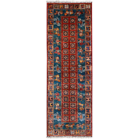 Afghan Khorjin Läufer Teppich – Blau & Rot, 256x85 cm - German Carpet Shop