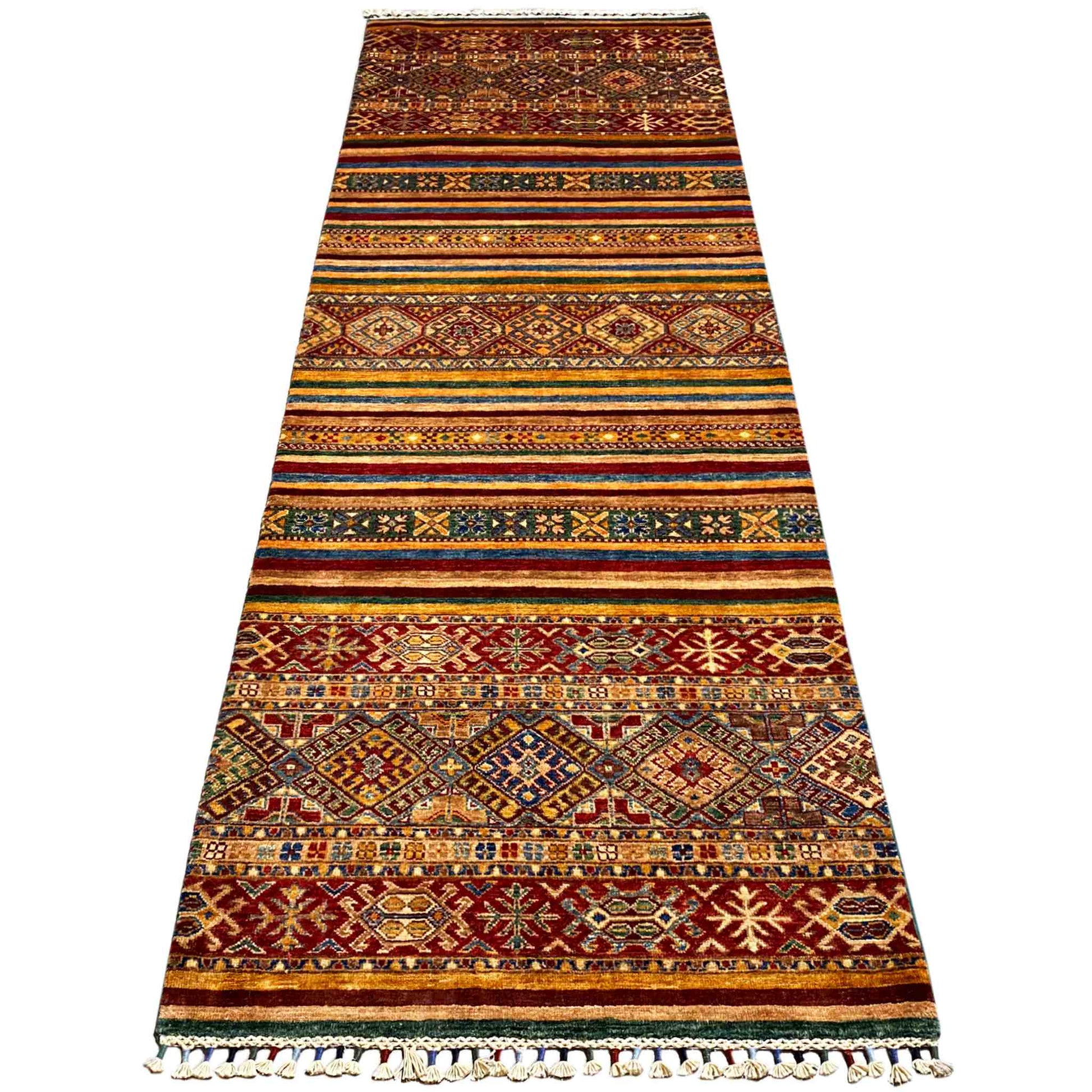 Khorjin-Läuferteppich - Stammesstreifen- und Geometrisches Design, 271x91 cm - German Carpet Shop