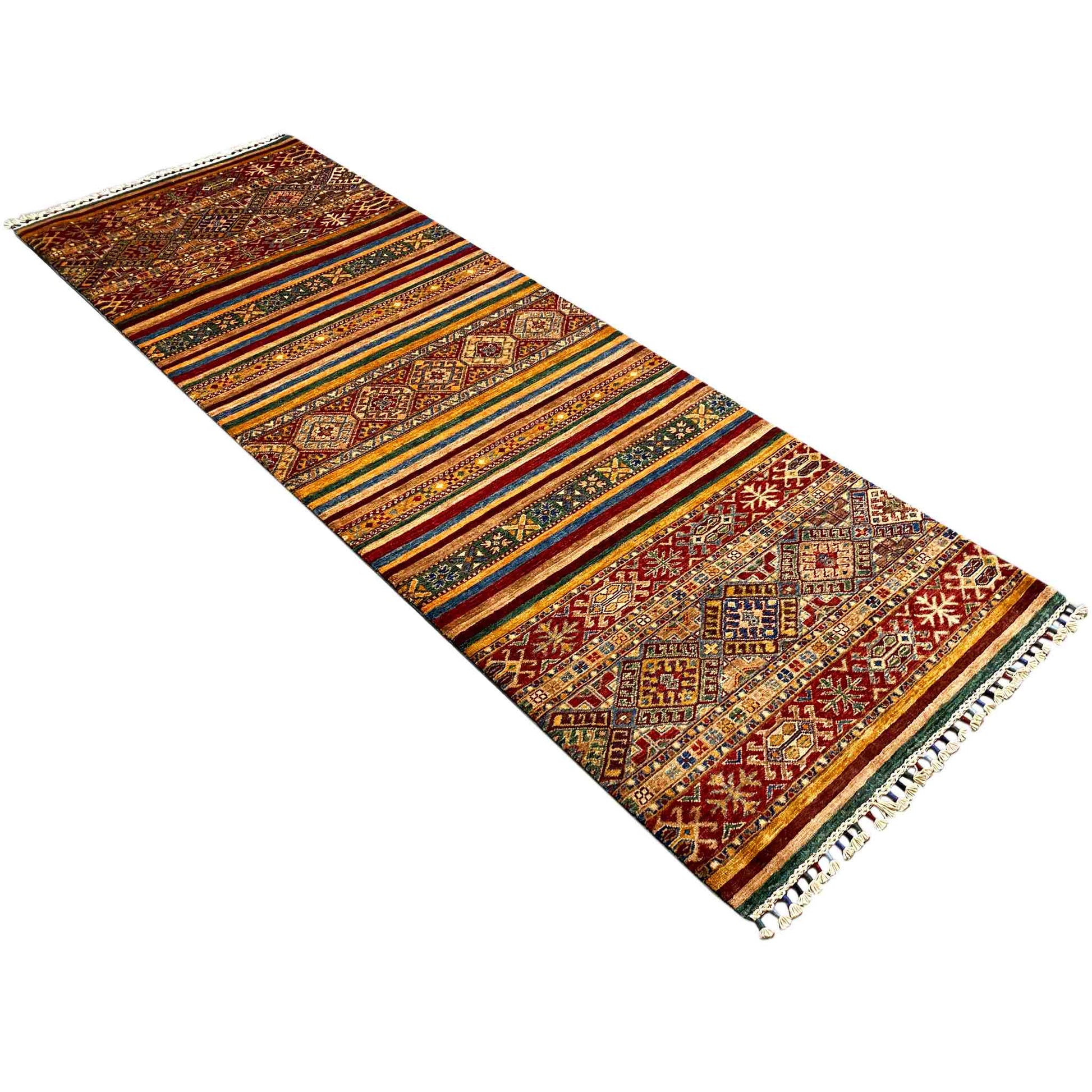 Khorjin-Läuferteppich - Stammesstreifen- und Geometrisches Design, 271x91 cm - German Carpet Shop