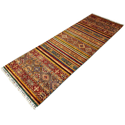 Khorjin-Läuferteppich - Stammesstreifen- und Geometrisches Design, 271x91 cm - German Carpet Shop