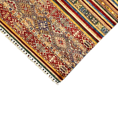 Khorjin-Läuferteppich - Stammesstreifen- und Geometrisches Design, 271x91 cm - German Carpet Shop