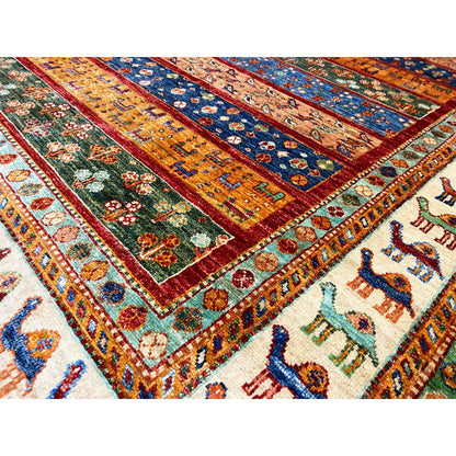 Khorjin-Teppich - Kamelmotiv & Stammesstreifen, 203x153 cm - German Carpet Shop