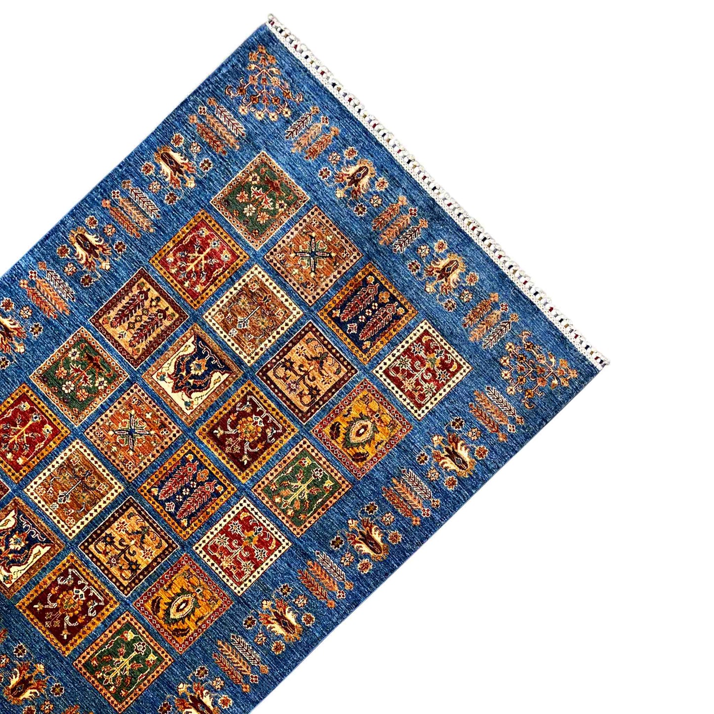 Khorjin Teppich - Blaues Paneeldesign, Komplizierte Motive, 207x161 cm - German Carpet Shop