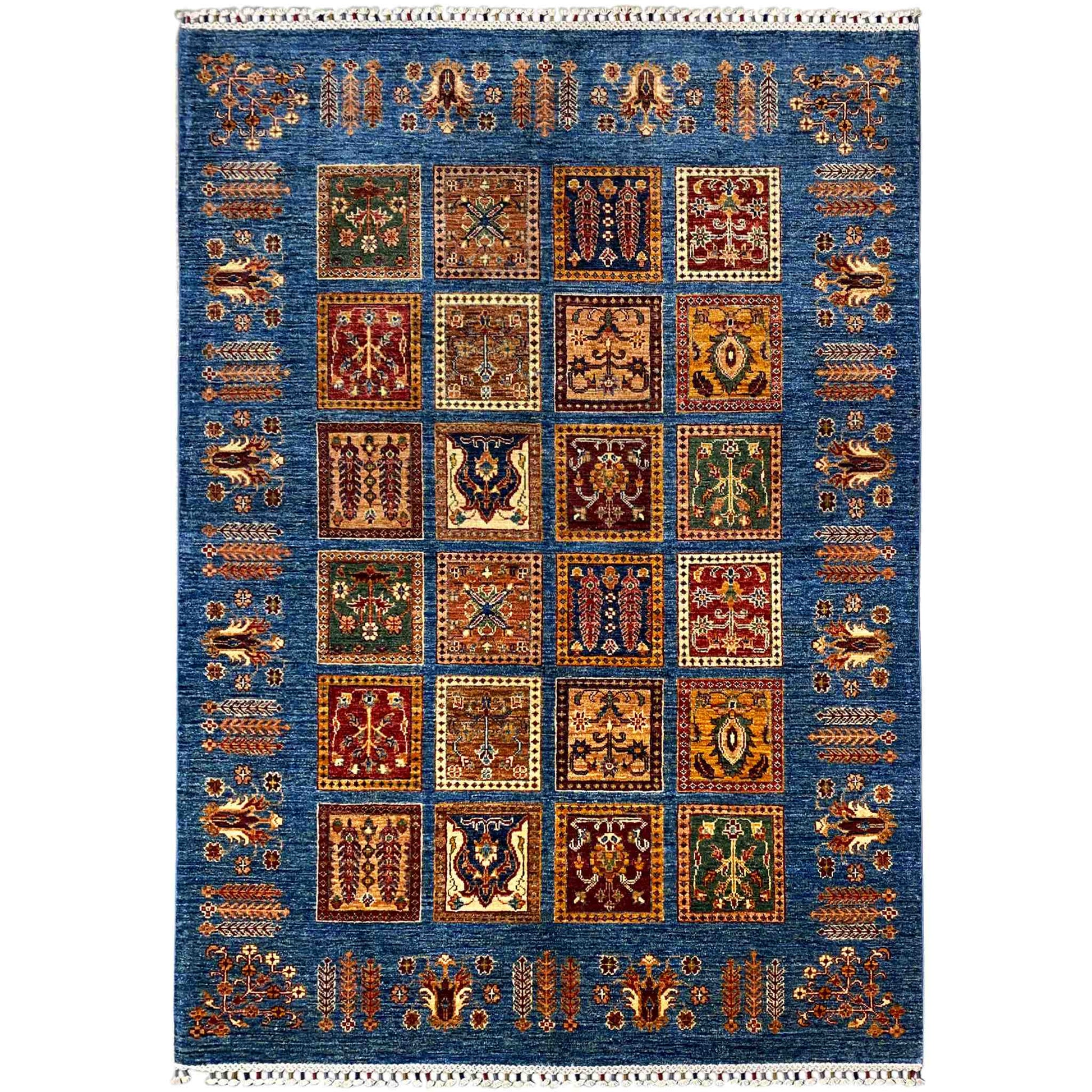 Khorjin Teppich - Blaues Paneeldesign, Komplizierte Motive, 207x161 cm - German Carpet Shop