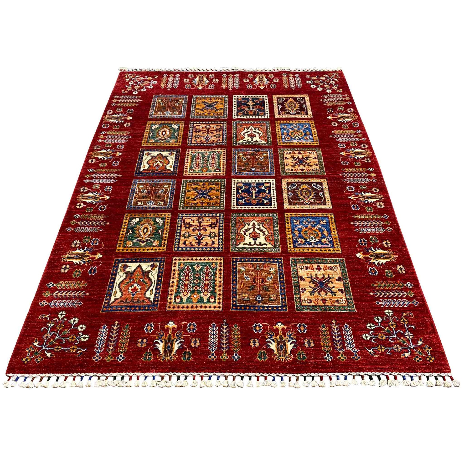 Khorjin Teppich - Reiches Rotes Paneeldesign, Komplizierte Motive, 210x157 cm - German Carpet Shop