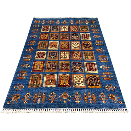 Khorjin Teppich - Azurblaues Paneeldesign, Komplizierte Motive, 208x153 cm - German Carpet Shop