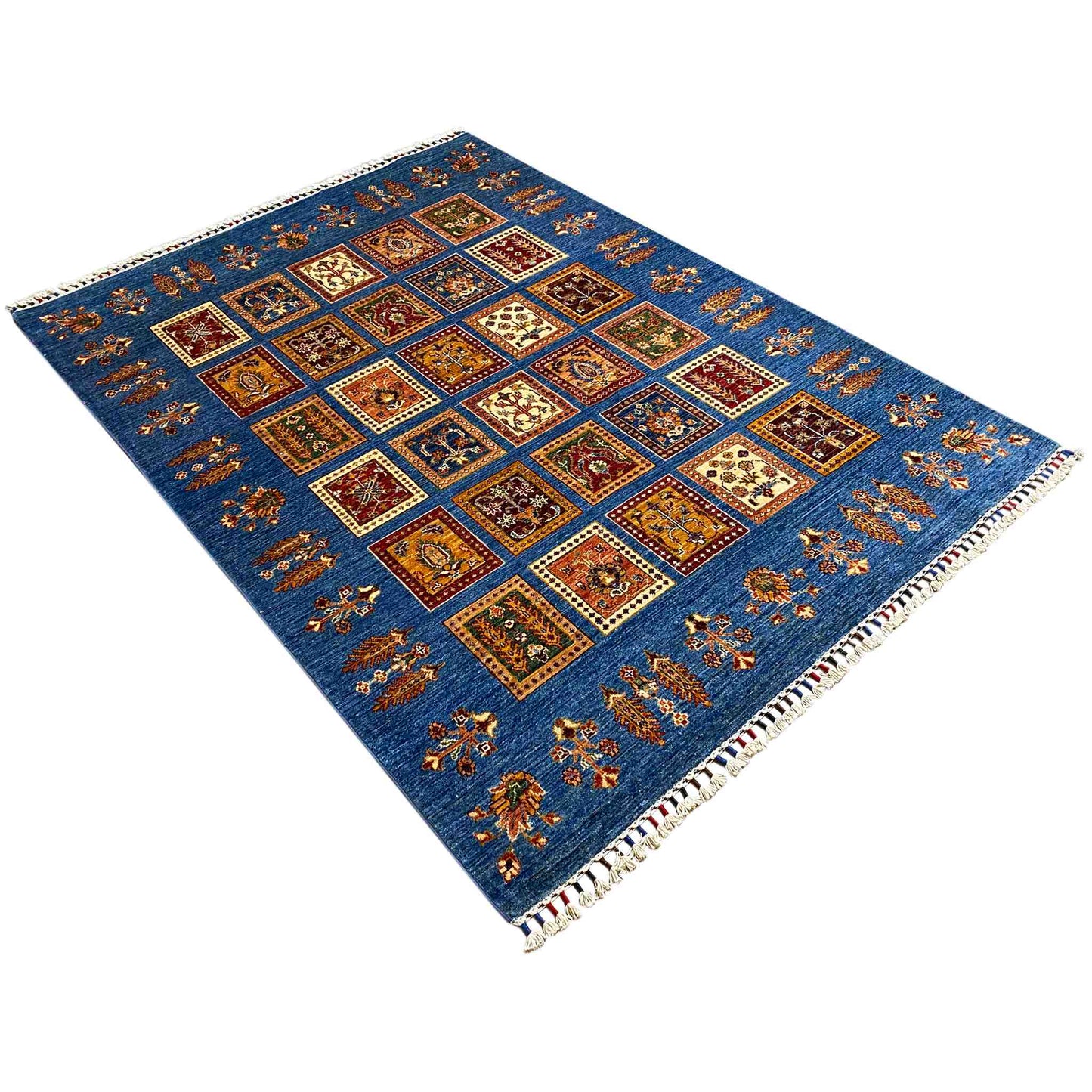 Khorjin Teppich - Azurblaues Paneeldesign, Komplizierte Motive, 208x153 cm - German Carpet Shop