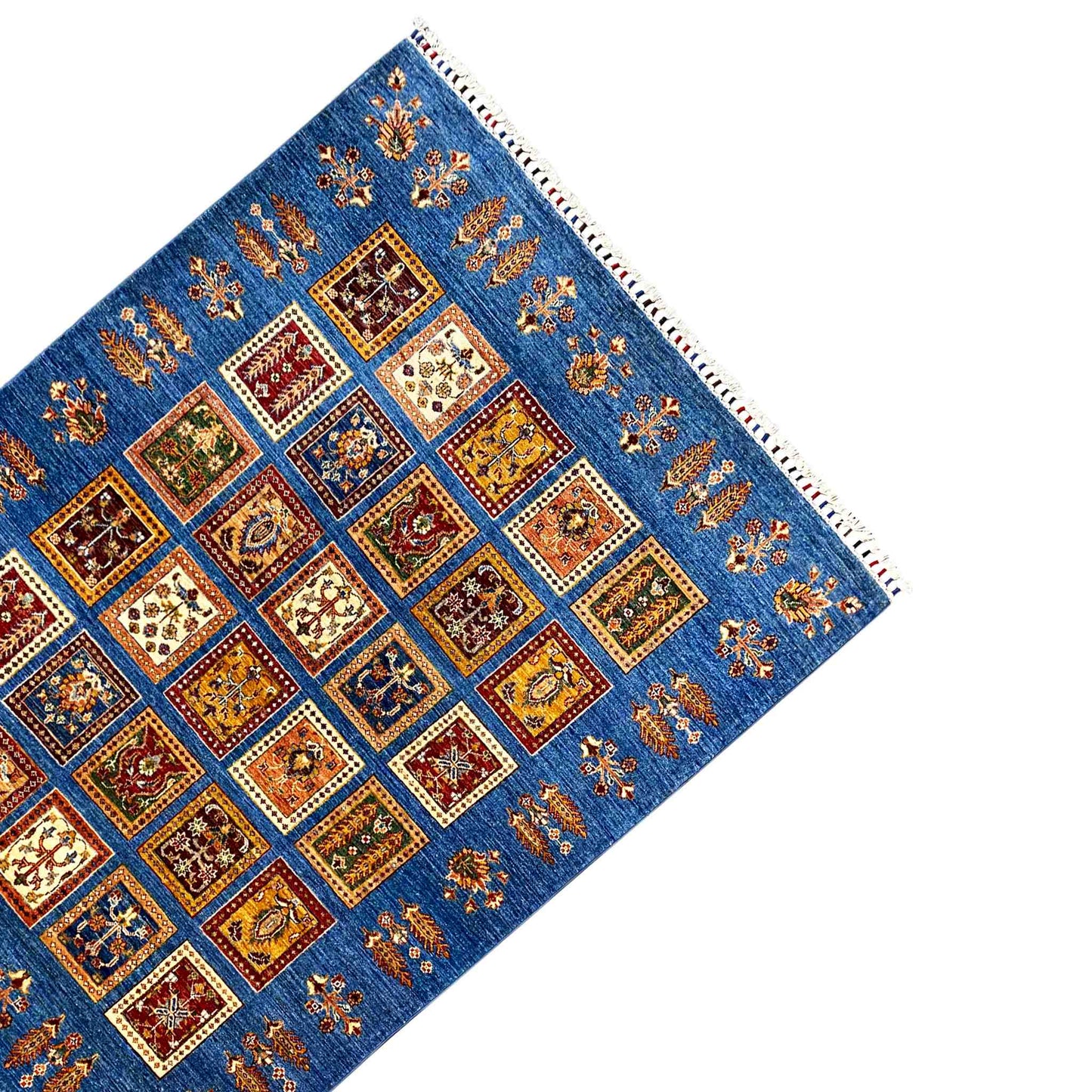 Khorjin Teppich - Azurblaues Paneeldesign, Komplizierte Motive, 208x153 cm - German Carpet Shop