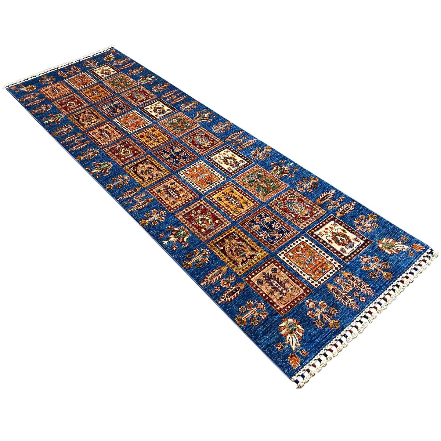 Khorjin Läufer Teppich - Blaues Paneeldesign, Flurakzent, 256x84 cm - German Carpet Shop