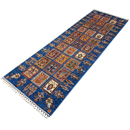 Khorjin Läufer Teppich - Blaues Paneeldesign, Flurakzent, 256x84 cm - German Carpet Shop