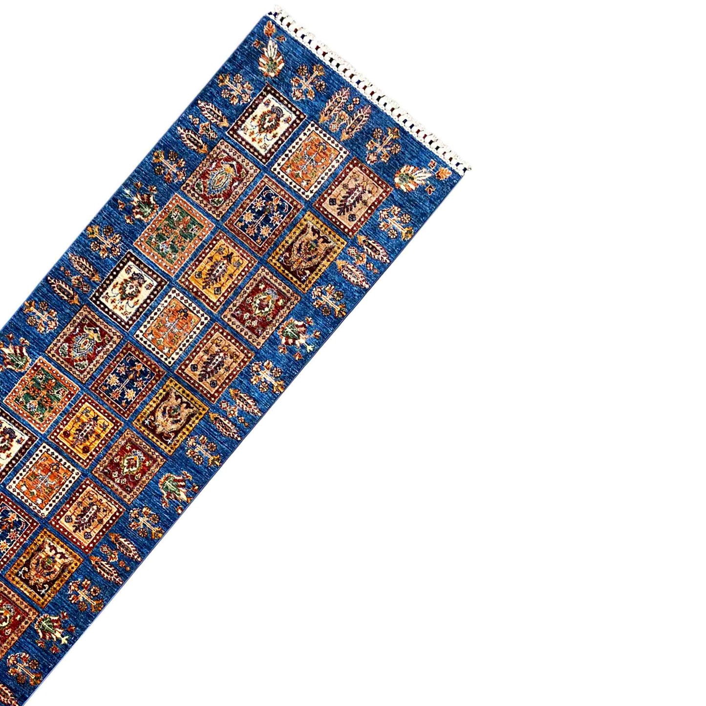 Khorjin Läufer Teppich - Blaues Paneeldesign, Flurakzent, 256x84 cm - German Carpet Shop