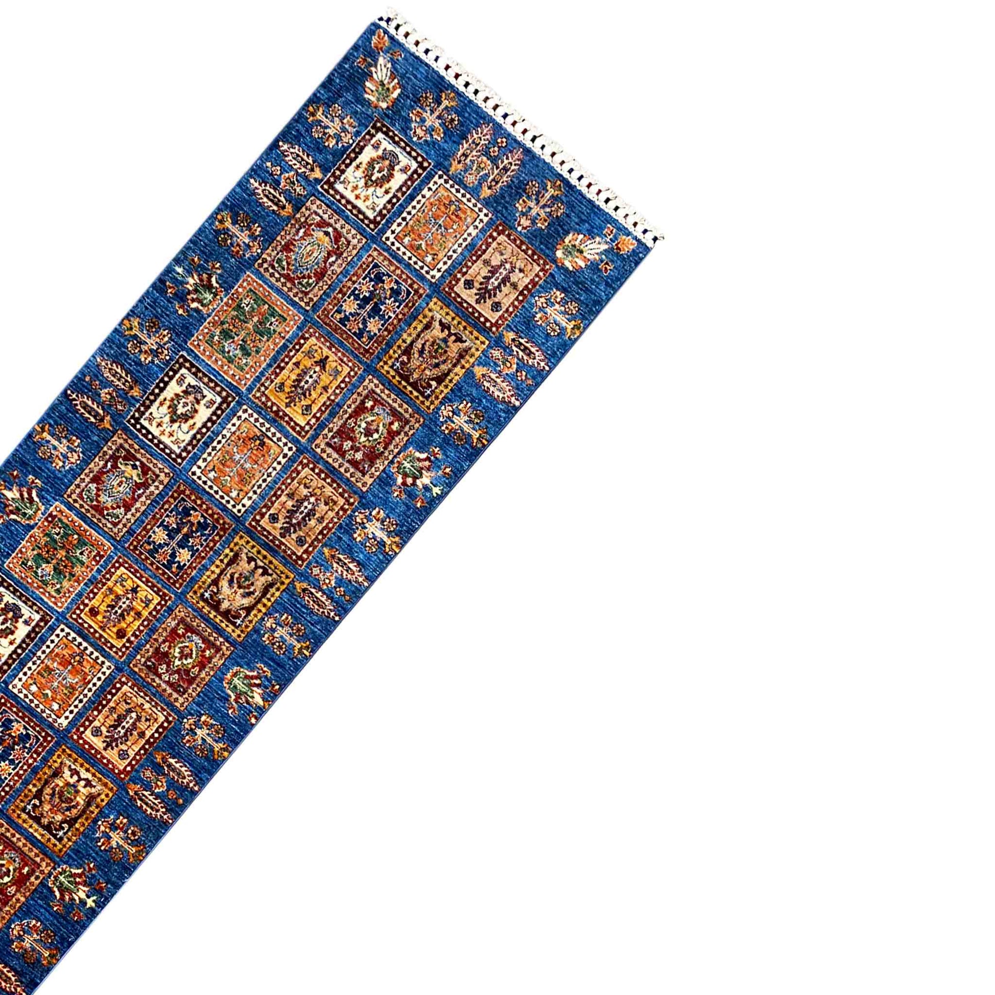 Khorjin Läufer Teppich - Blaues Paneeldesign, Flurakzent, 256x84 cm - German Carpet Shop