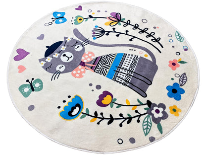 Tapis rond pour enfants Chat, blanc, 160 cm