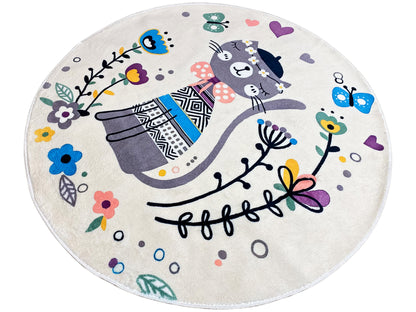 Tapis rond pour enfants Chat, blanc, 160 cm