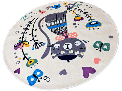 Tapis rond pour enfants Chat, blanc, 160 cm