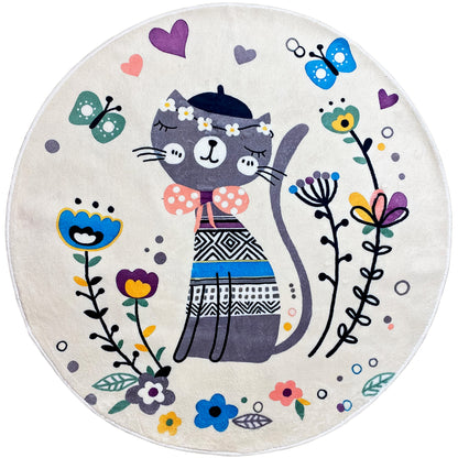 Tapis rond pour enfants Chat, blanc, 160 cm