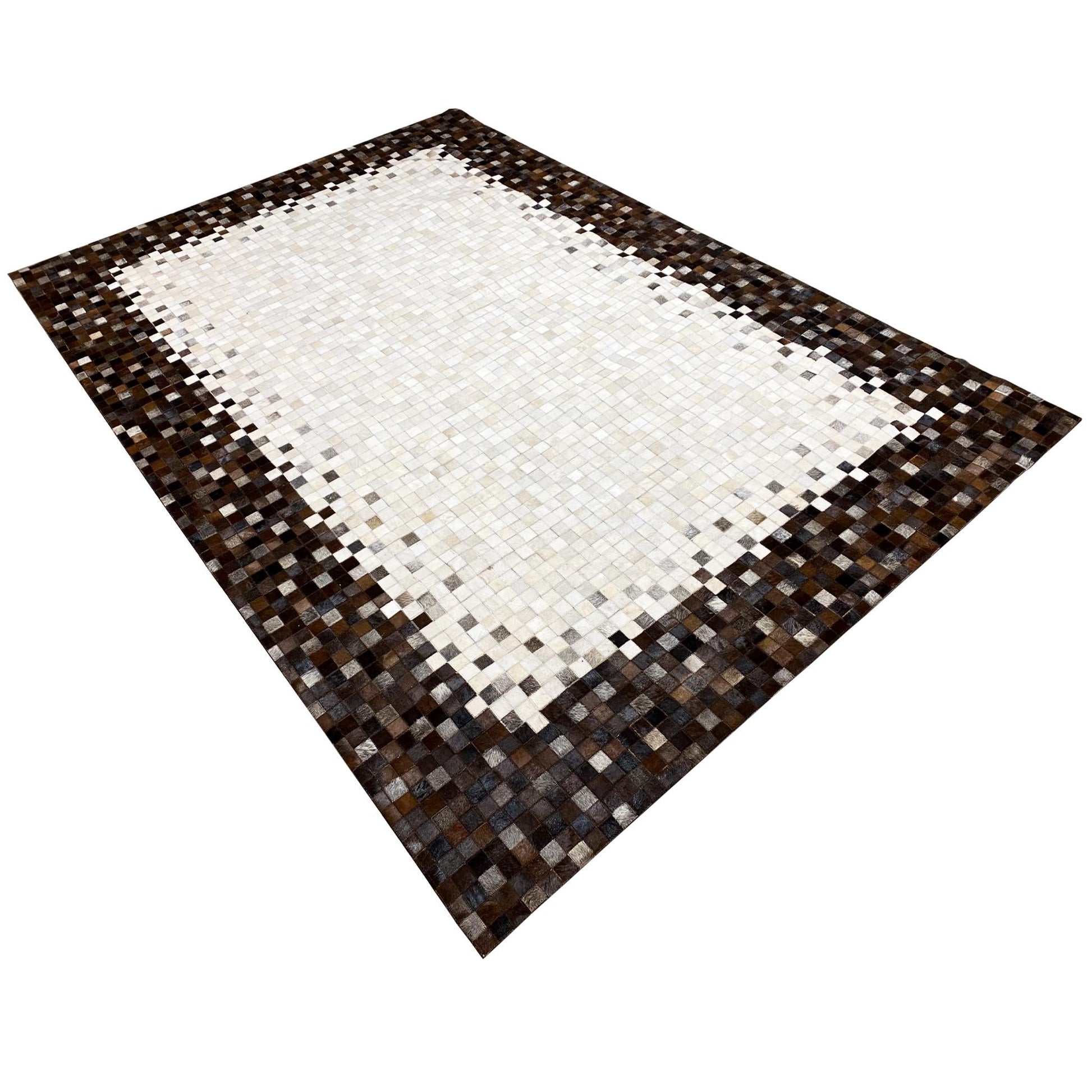 Handgefertigter Kalbslederteppich – Geometrisches Mosaikdesign, 300x203 cm - German Carpet Shop