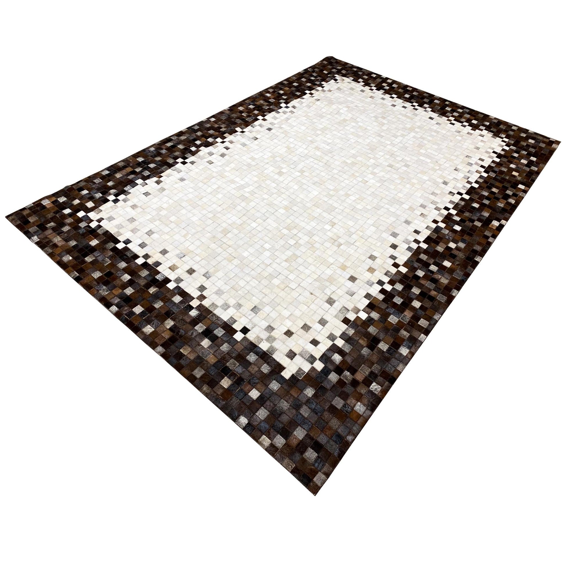 Handgefertigter Kalbslederteppich – Geometrisches Mosaikdesign, 300x203 cm - German Carpet Shop