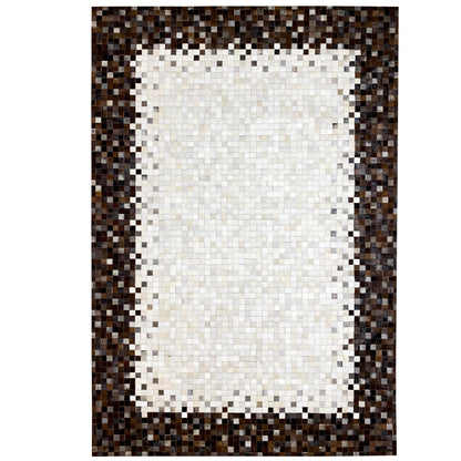 Handgefertigter Kalbslederteppich – Geometrisches Mosaikdesign, 300x203 cm - German Carpet Shop