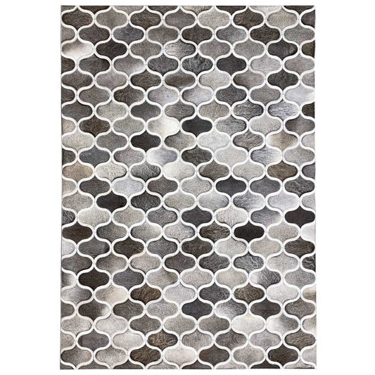 Geometrischer Kalbslederteppich 243x153 cm - Gittermuster - German Carpet Shop