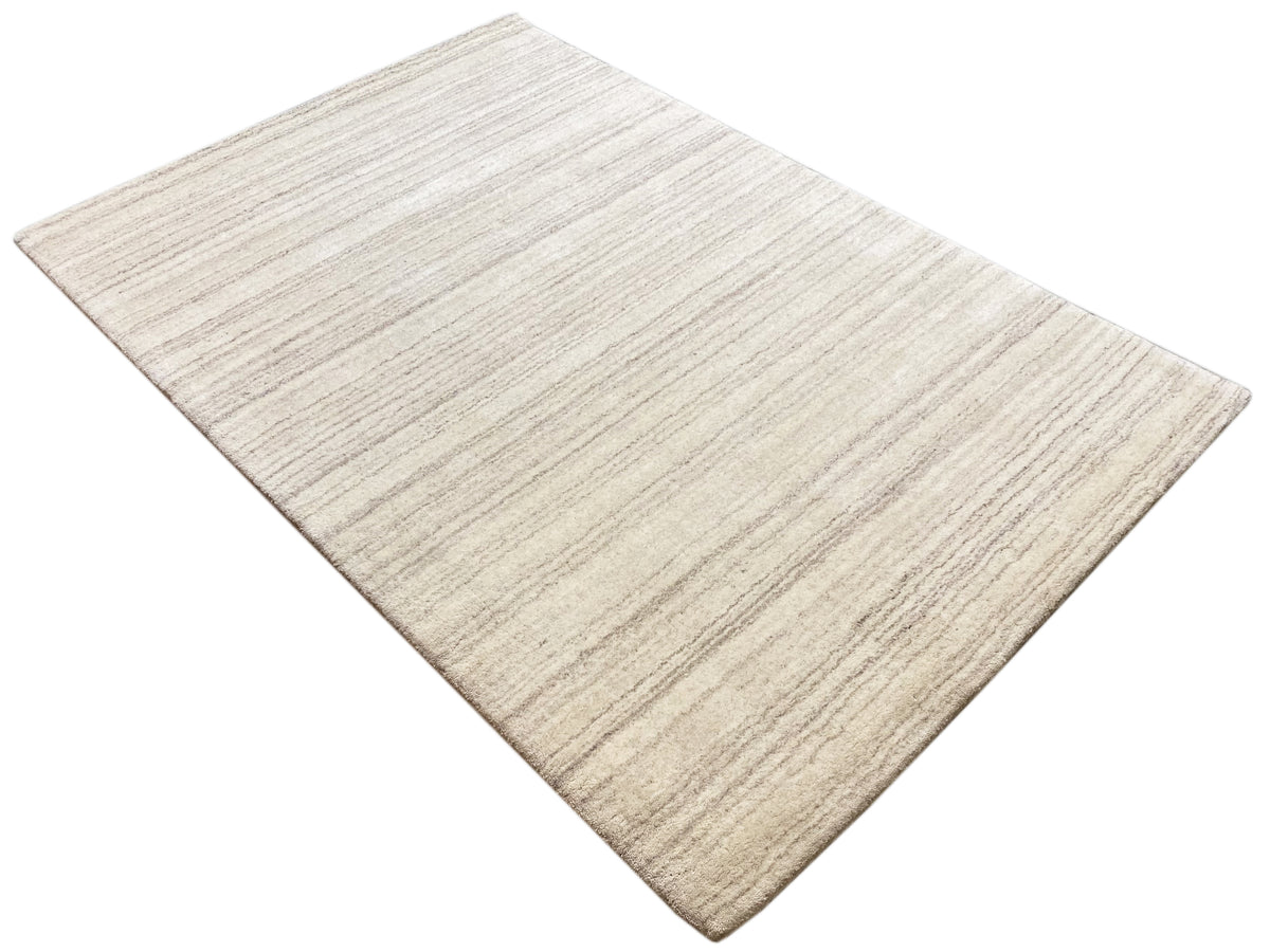 Gabbeh-Loom-Teppich mit gleichmäßigem Streifenmuster, hellbeige-grau, rechteckig