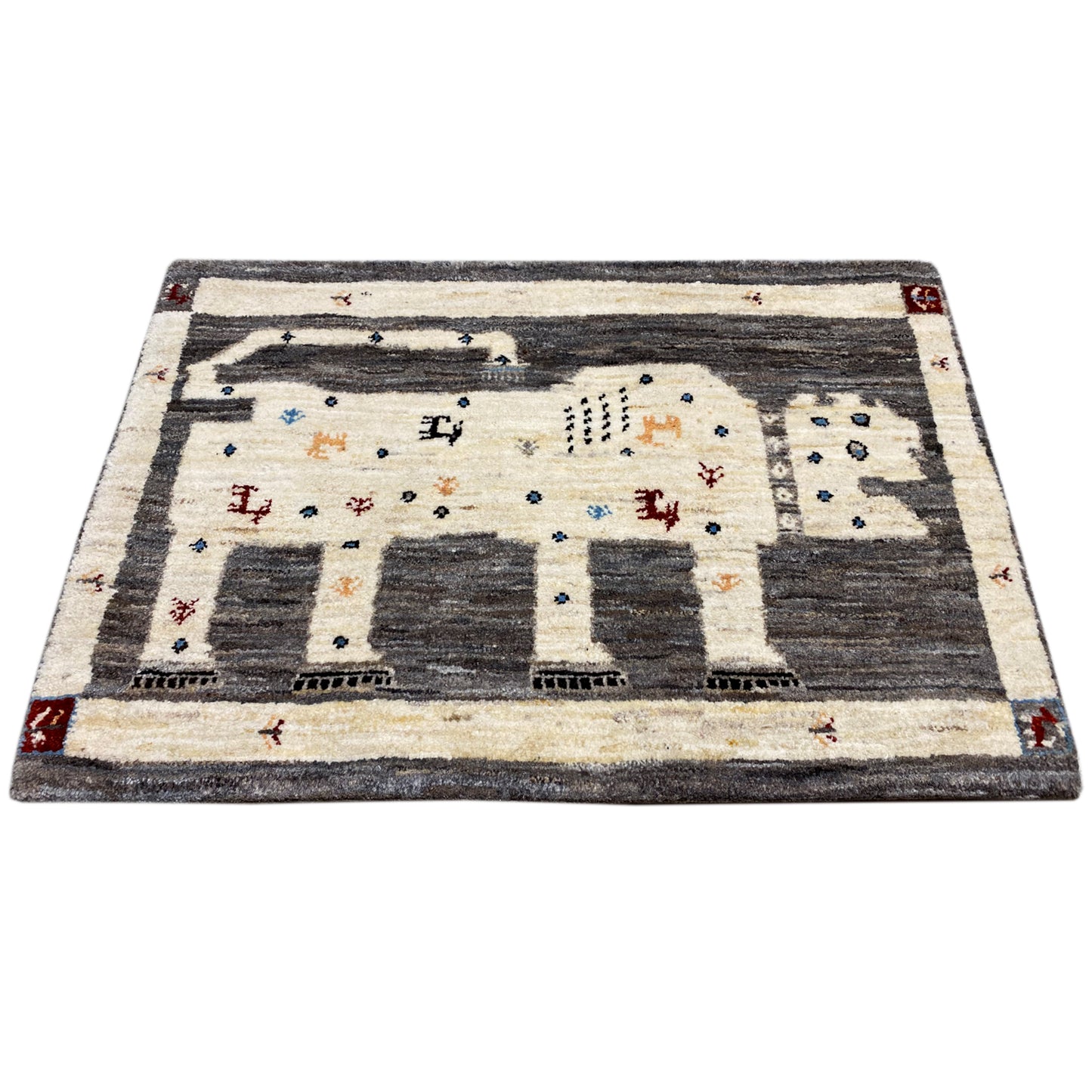 Grauer Löwen Gabbeh Teppich 89x60 cm - German Carpet Shop