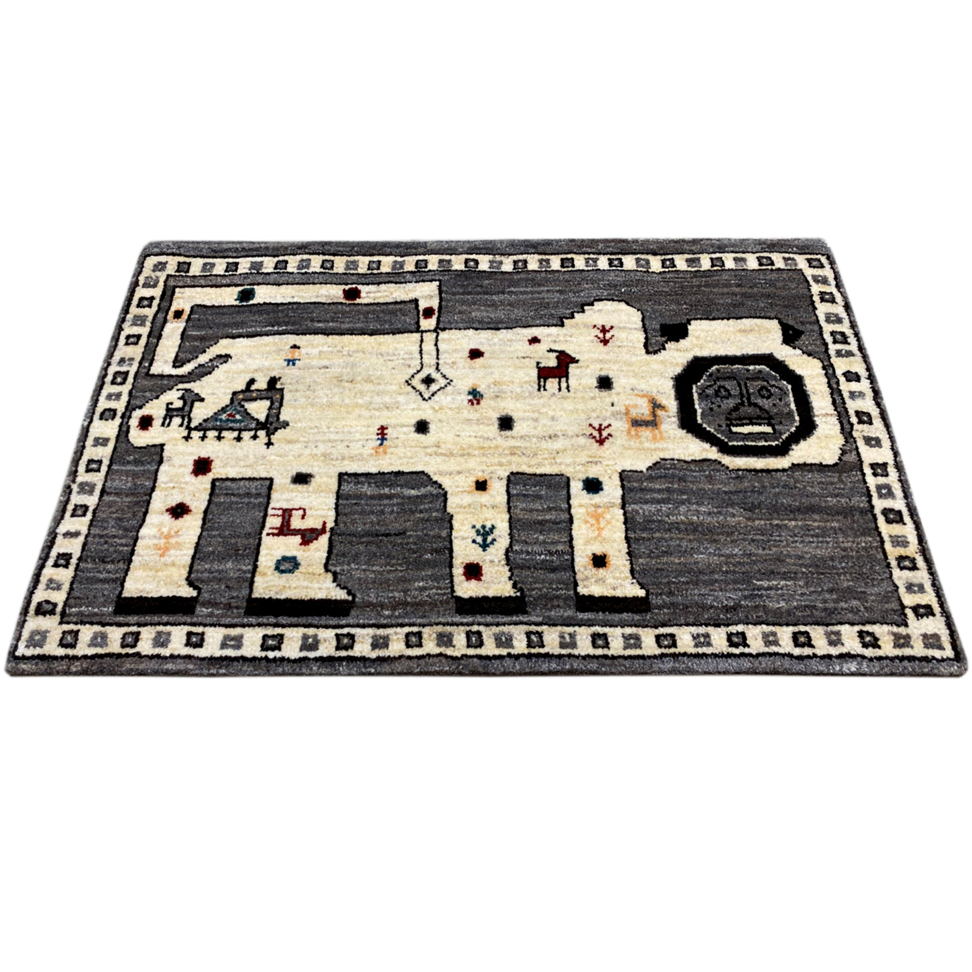 Grauer Gabbeh Teppich Löwe 90x75 cm - German Carpet Shop