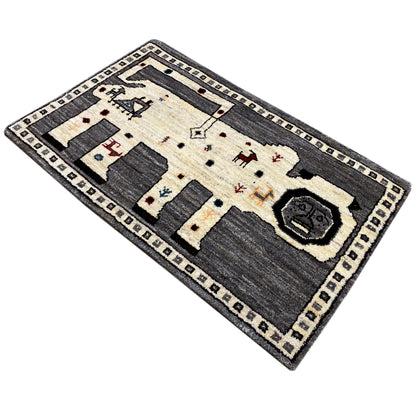 Grauer Gabbeh Teppich Löwe 90x75 cm - German Carpet Shop