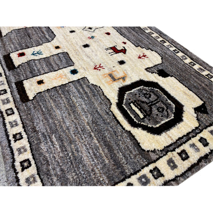 Grauer Gabbeh Teppich Löwe 90x75 cm - German Carpet Shop