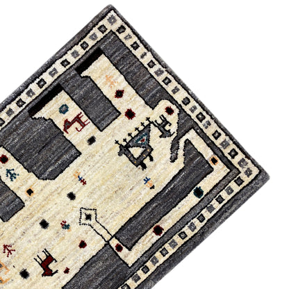Grauer Gabbeh Teppich Löwe 90x75 cm - German Carpet Shop