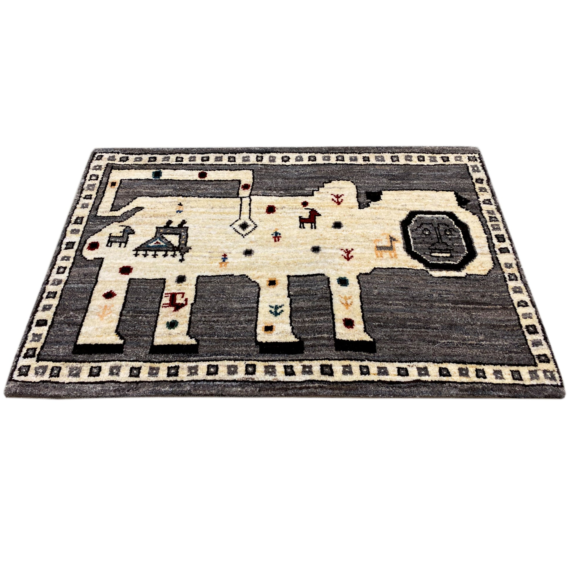 Grauer Löwen Gabbeh Teppich 89x63 cm - German Carpet Shop