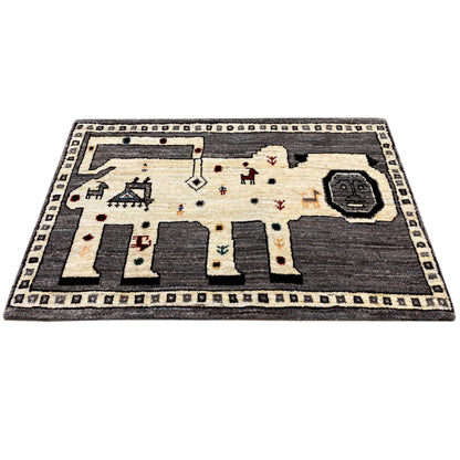Grauer Löwen Gabbeh Teppich 89x63 cm - German Carpet Shop