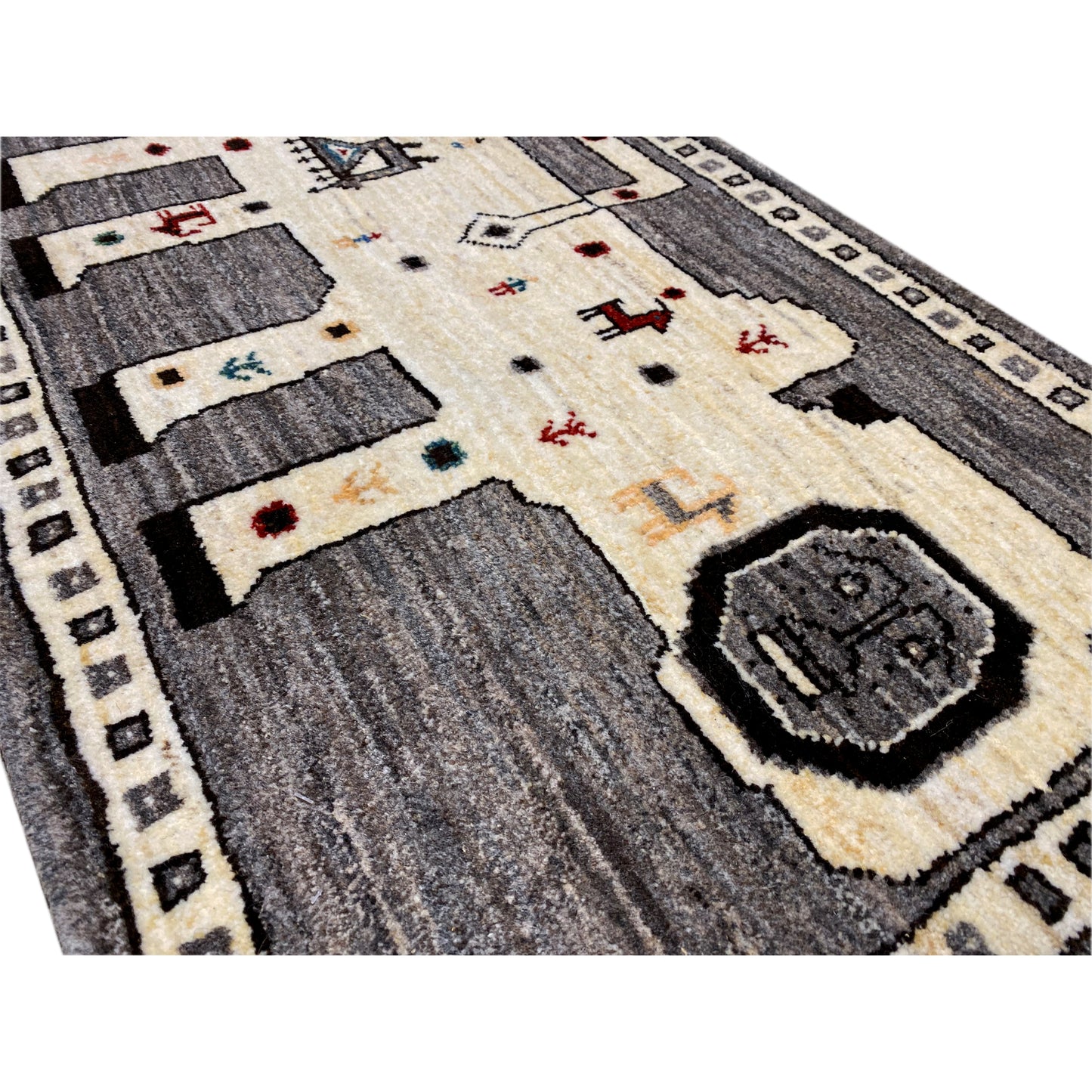 Grauer Löwen Gabbeh Teppich 89x63 cm - German Carpet Shop