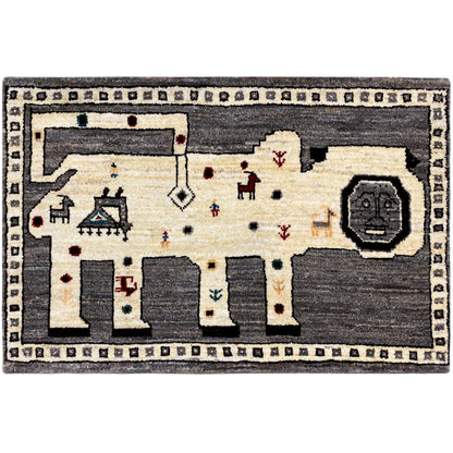 Grauer Löwen Gabbeh Teppich 89x63 cm - German Carpet Shop