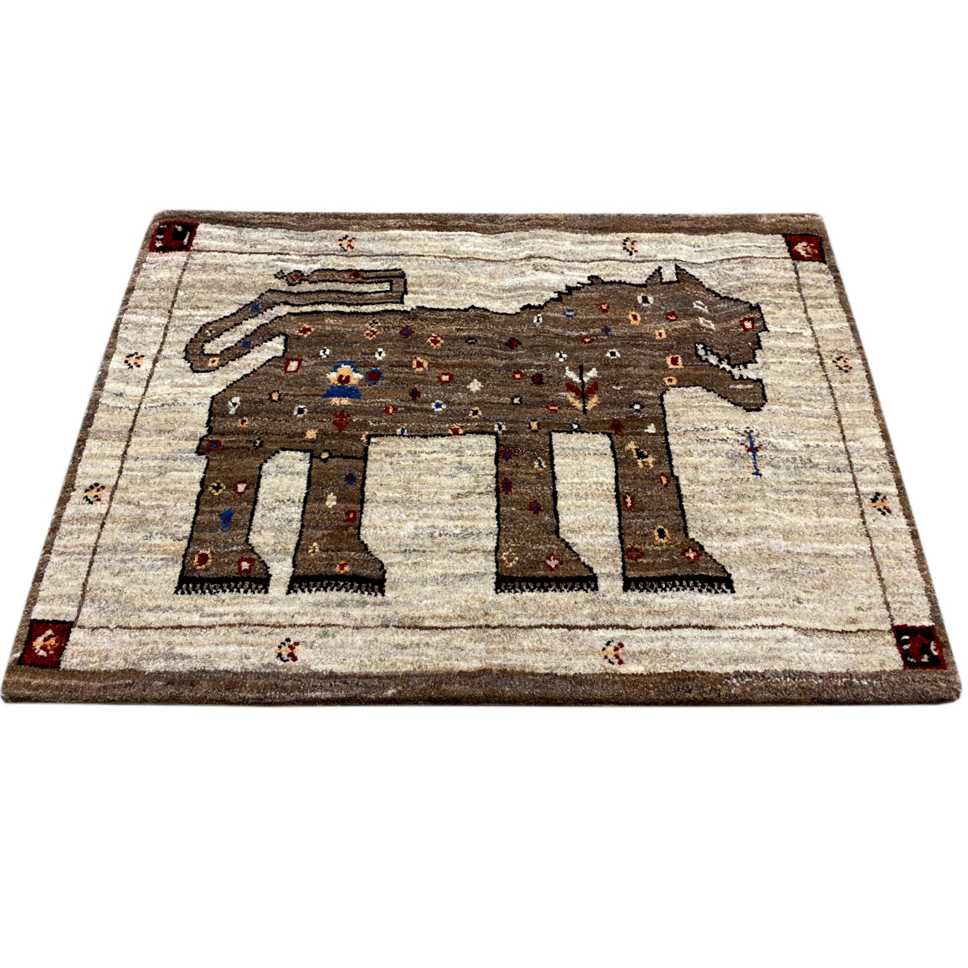 Brauner Gabbeh Teppich Löwe 85x58 cm - German Carpet Shop