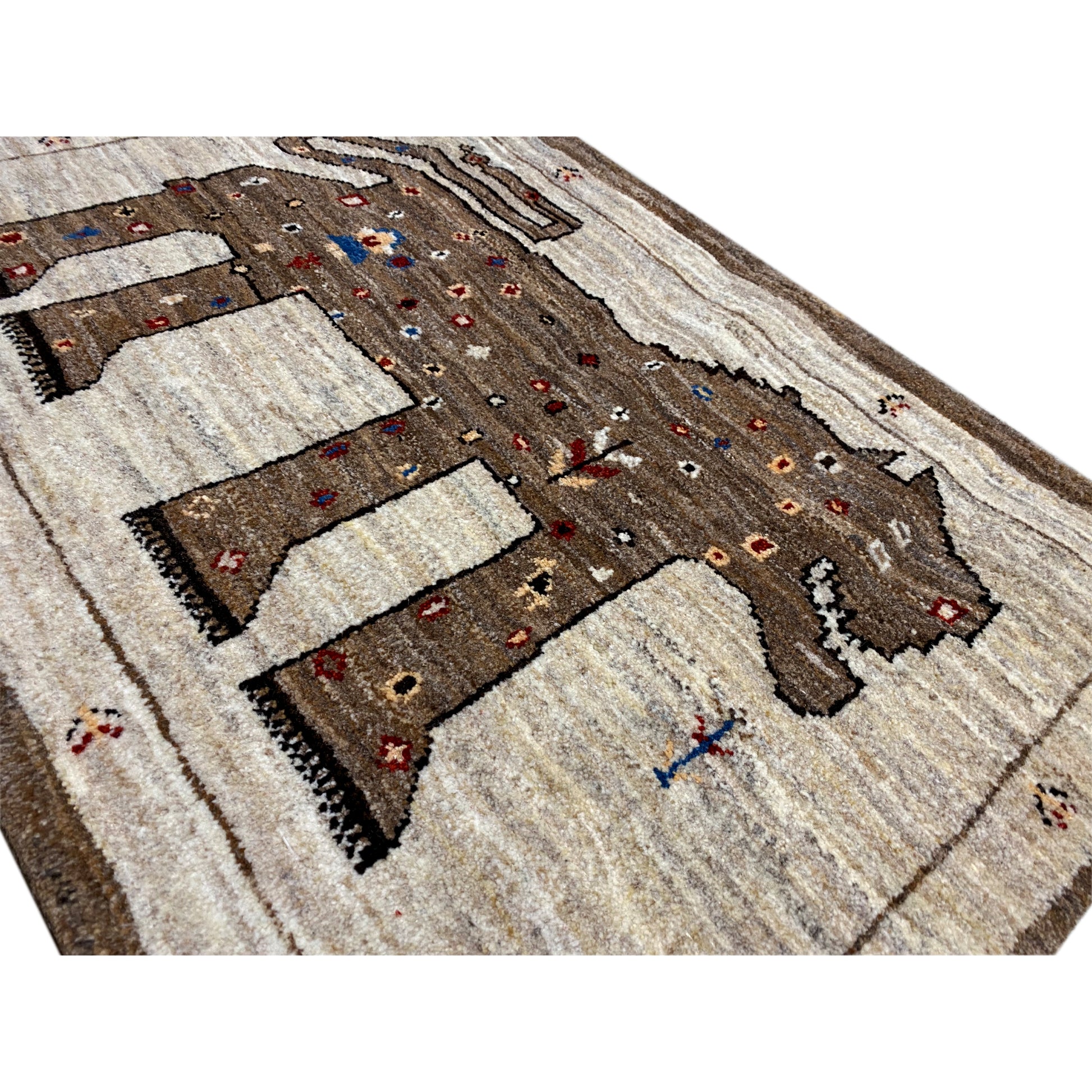 Brauner Gabbeh Teppich Löwe 85x58 cm - German Carpet Shop