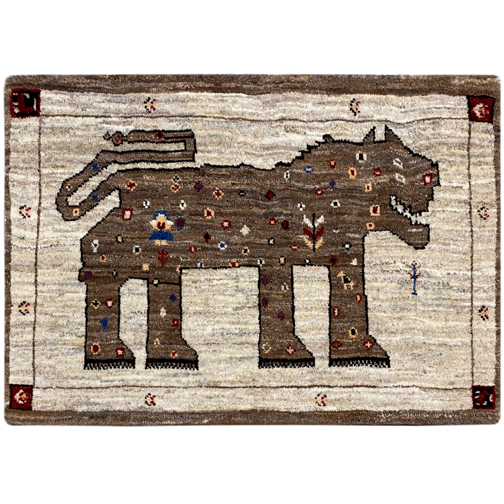 Brauner Gabbeh Teppich Löwe 85x58 cm - German Carpet Shop