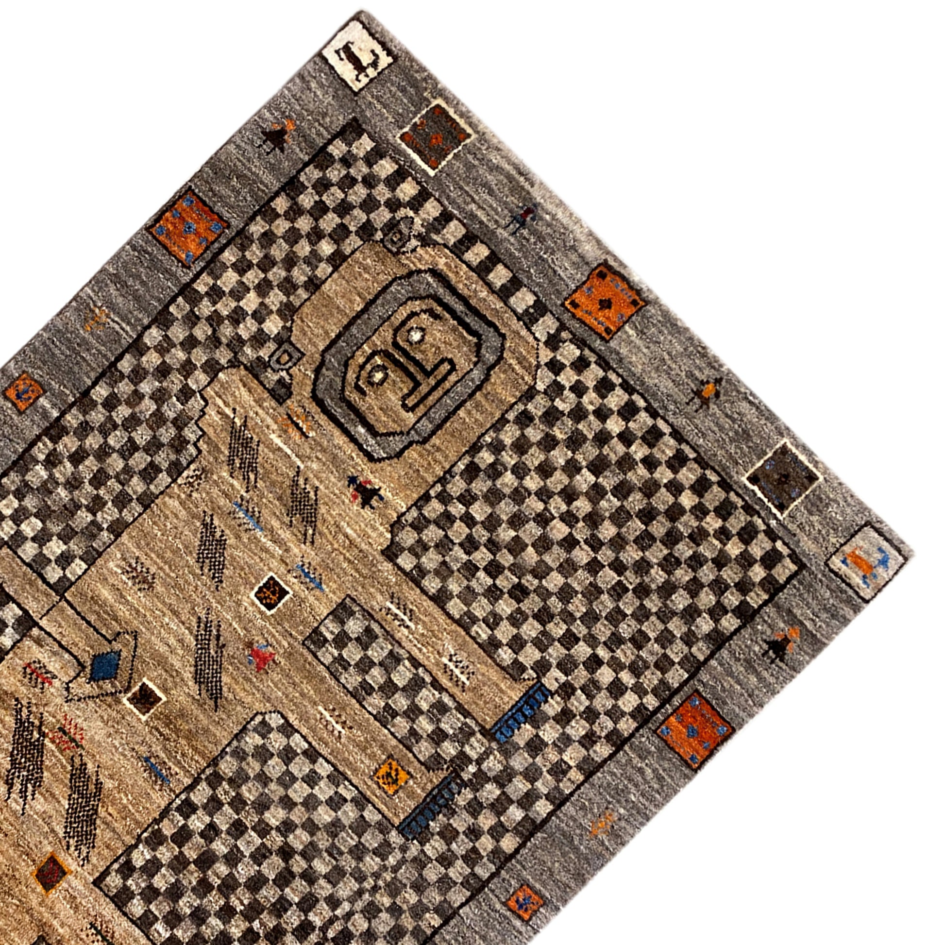 Beiger Gabbeh Teppich Löwe 160x87 cm - German Carpet Shop