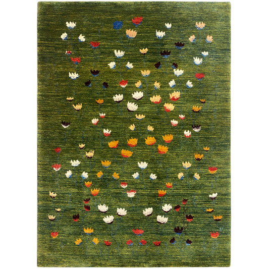 Rechteckiger Teppich mit dichtem Muster aus bunten Blumen- und Tiermotiven