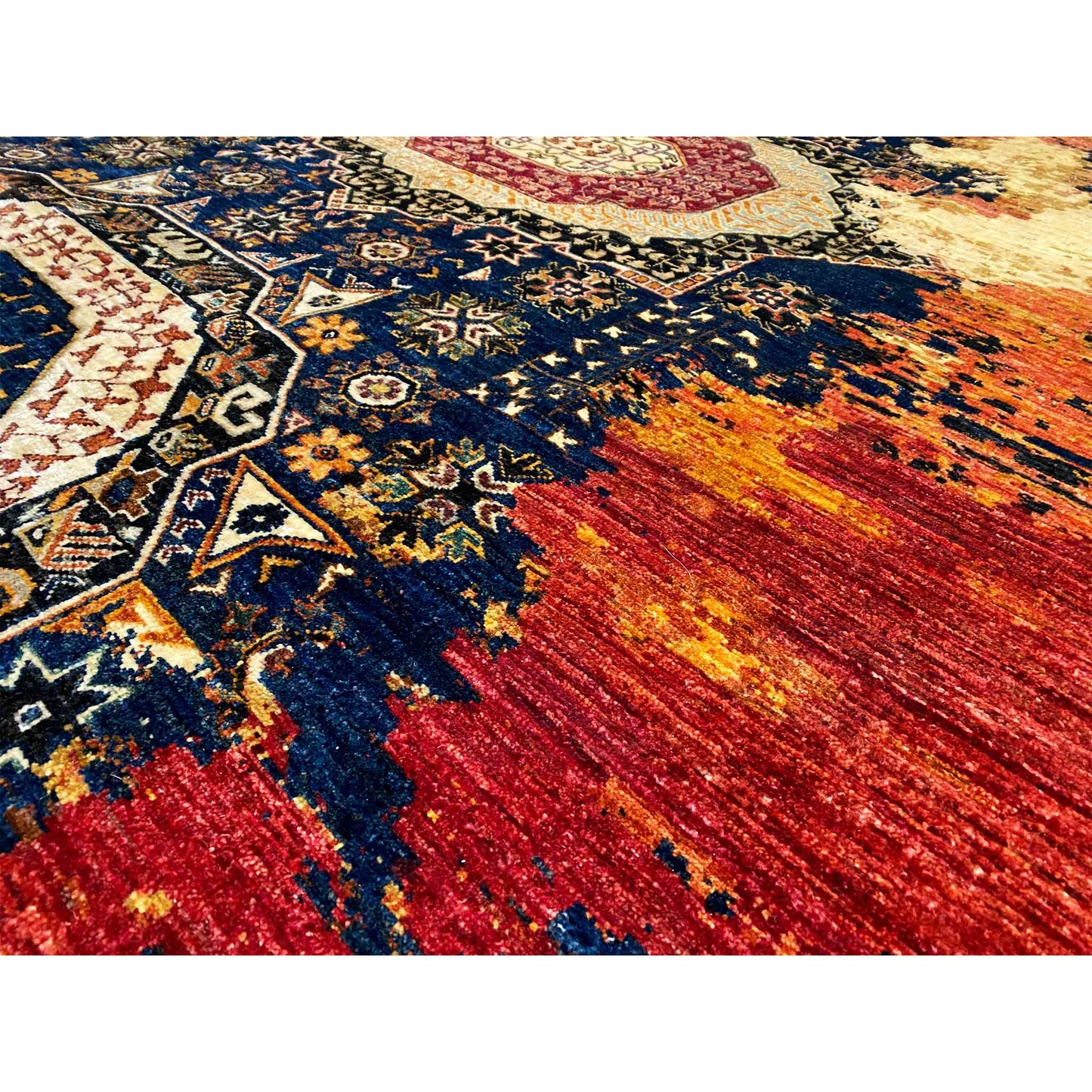 Mamluk Handgeknüpfter Wollteppich Rot Beige 312x202 cm - German Carpet Shop