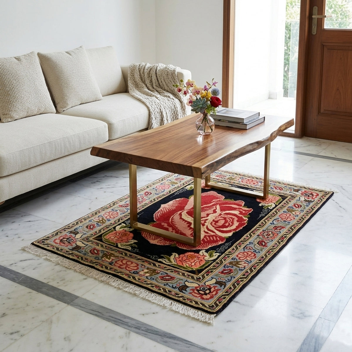 Rechteckiger Hamedan Poshti Teppich 59x83 cm: rotes Medaillon, bunte Bordüre