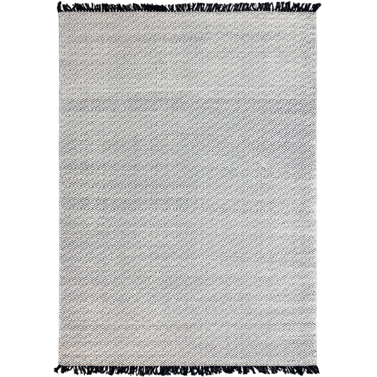 Kelim-Dhurrie-Teppich 160x230 cm, Rauten-Muster, hellbeige mit dunklen Fransen