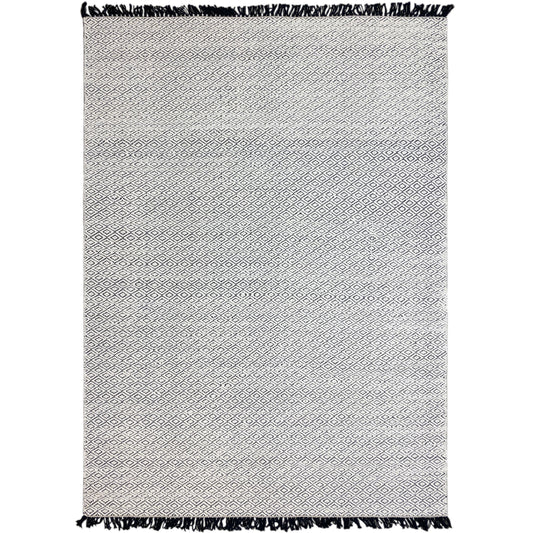 Kelim-Dhurrie-Teppich 160x230 cm, Rauten-Muster, hellbeige mit dunklen Fransen