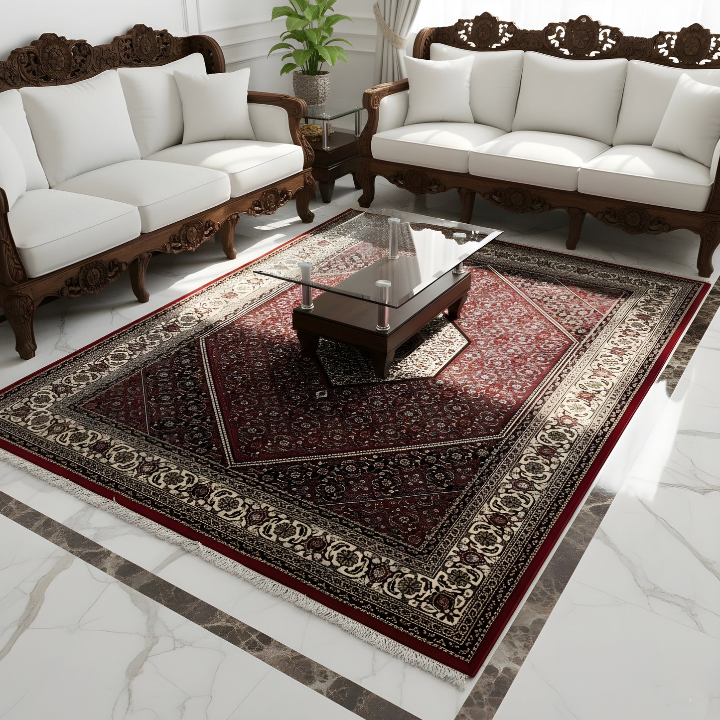 Wohnzimmer Klassischer Perser Bidjar Teppich mit Medaillonmuster in Rot