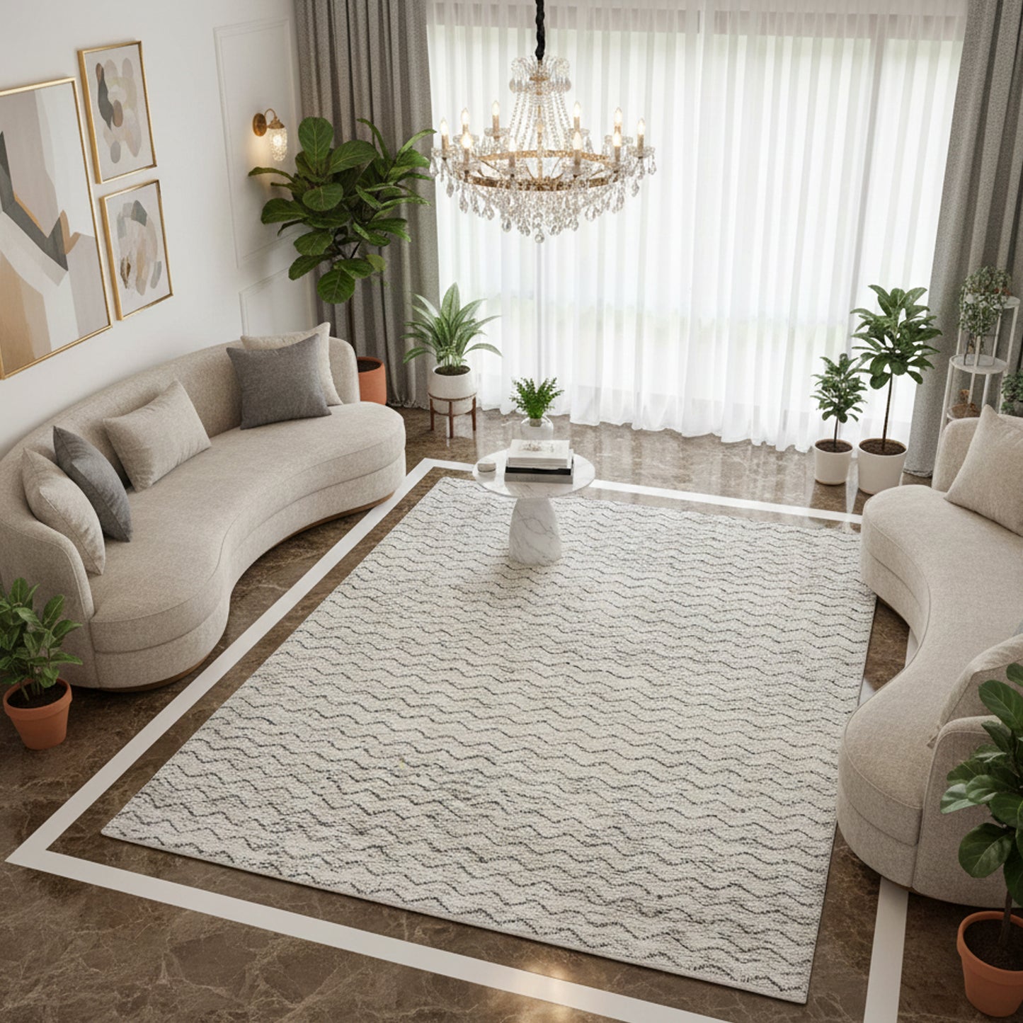 Wohnzimmer Neutraler Berberteppich 268x190 cm in sanften Cremetönen