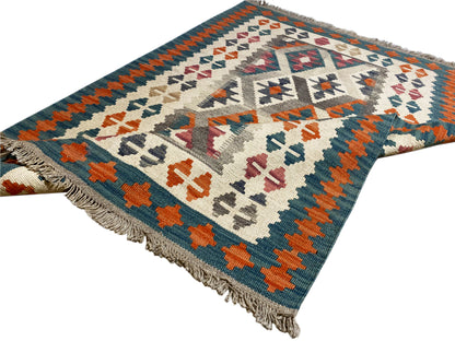 Handgewebter Tribal Kelim in Blau, Qashqai Stil, natürliche Wolle
