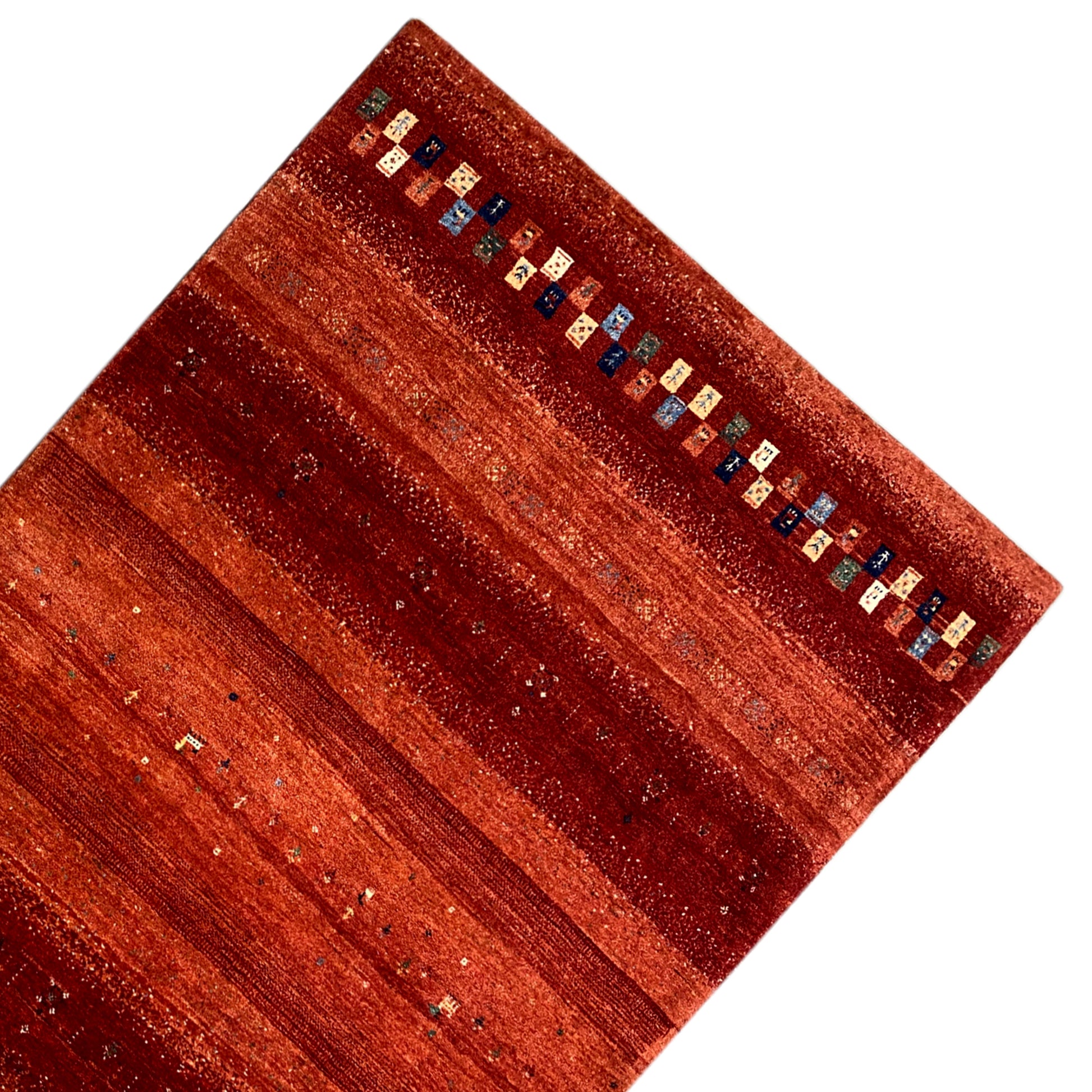 Handgemachter Teppich rot gestreift

