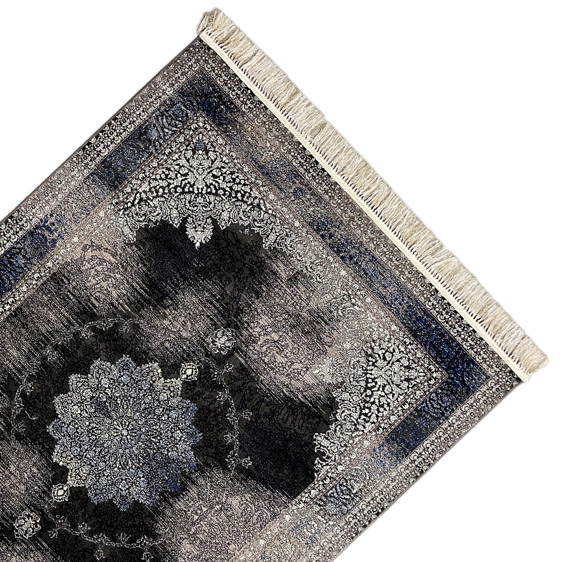 Schlafzimmer Teppich Amsterdam gewebt Schwarz Blau 160x230

